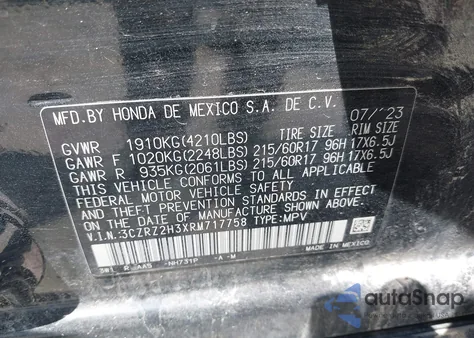 2024 Honda Hr-V Awd Lx from USA, damaged, VIN 3CZRZ2H3XRM717758